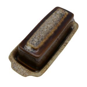Vintage Hull Brown Drip Glaze Pottery Covered Butter Dish 7.75"  USA CHIPS!